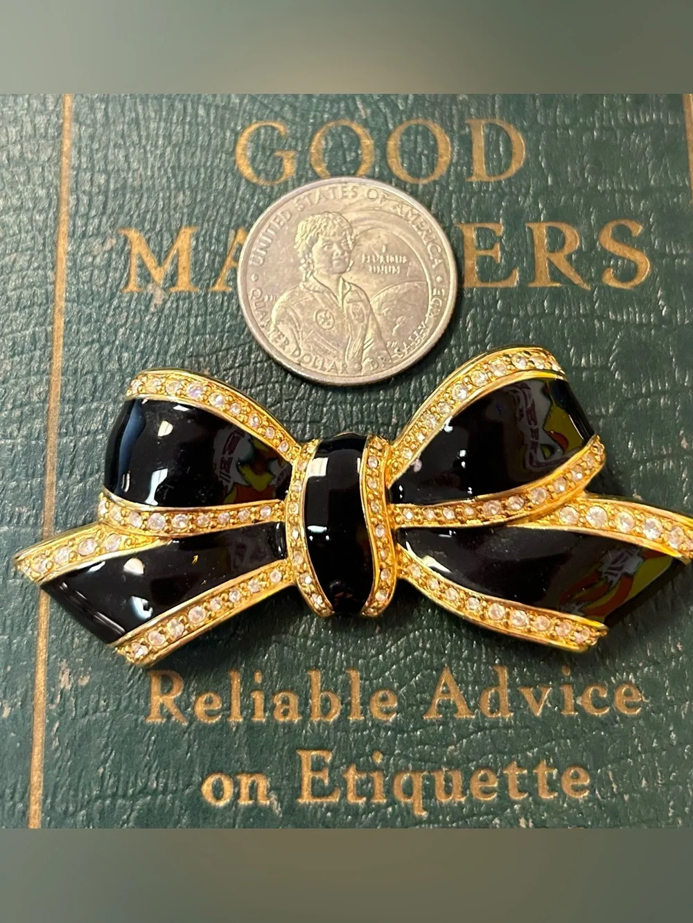 Vintage Napier Black Enamel Bow Brooch